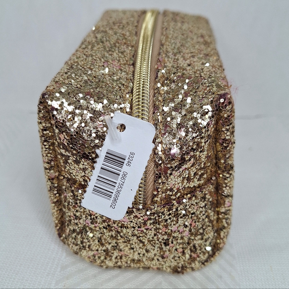 Beautiful Bath & Body Works Gold Glitters Shimmering Zip Pouch a Touch of Pink - Picture 7 of 15